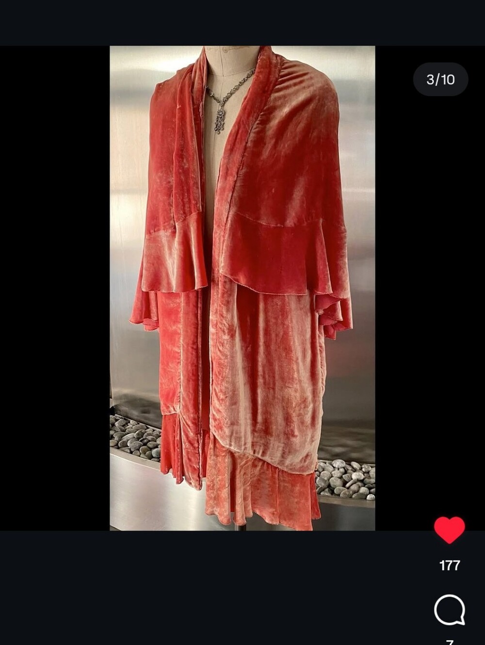 Antique Salmon Silk Velvet Ruffled Cape